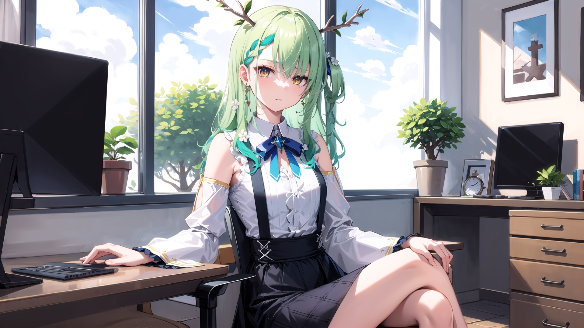 43312-1737810933-high quality, masterpiece, highres,,__indoor, office chair, __BREAK__BREAK_hmcf, long hair, antlers, branch, braided bangs, hair.jpg